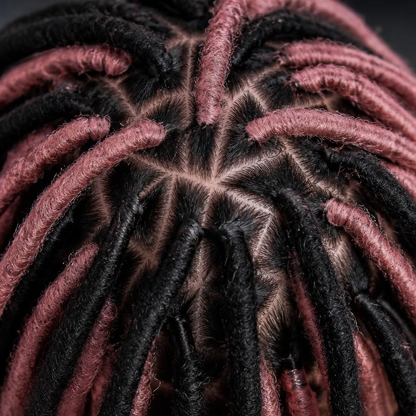 Close up of intricate dreadlock styling