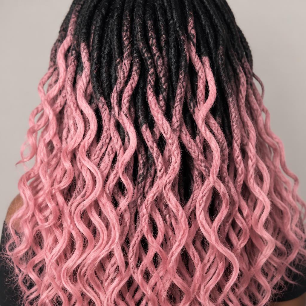 Back view of light pink dreadlock curls