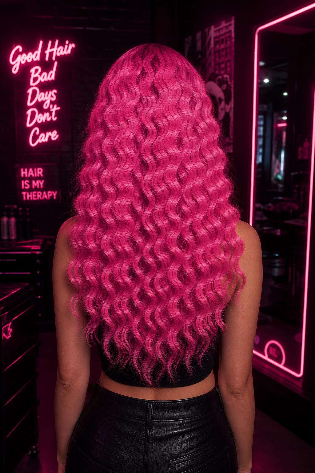 Back view of bright pink tighter waves